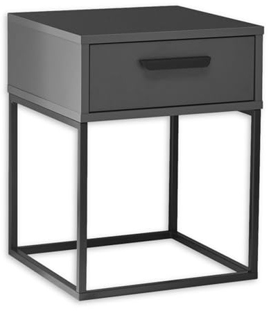 SUNA Nachttisch Nachtschrank Graphit 40 x 52 x 38,5 cm (B/H/T) | Nachtkonsole für das Schlafzimmer, 1 Schublade, schwarzes Metallgestell, Stauraum am Bett, Design in Graphit