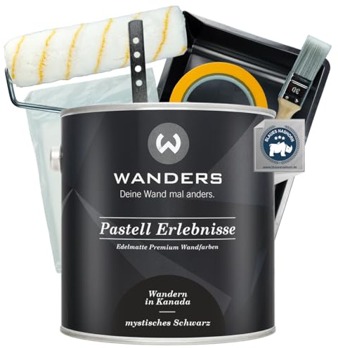 Wanders Pastell Erlebnisse Wandfarbe 2,5L (mystisches Schwarz, Schwarz) inkl. Streichset Basic – Premium Kreidefarbe, Leichte Anwendung, Hochdeckend, Ultramatt, Perfekt für Heim-DIY