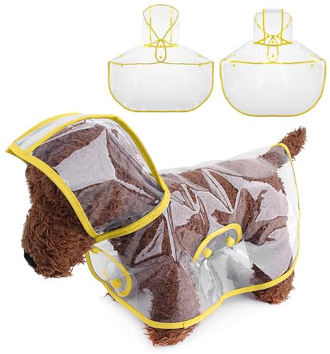 PETCUTE Hunderegenmantel,Wasserdichter Haustier-Regenmantel mit Kapuze,Transparent, PVC, Atmungsaktiv,Hunde Regenmantel mit Knopfverschluss,Geeignet für mittlere und große Hunde