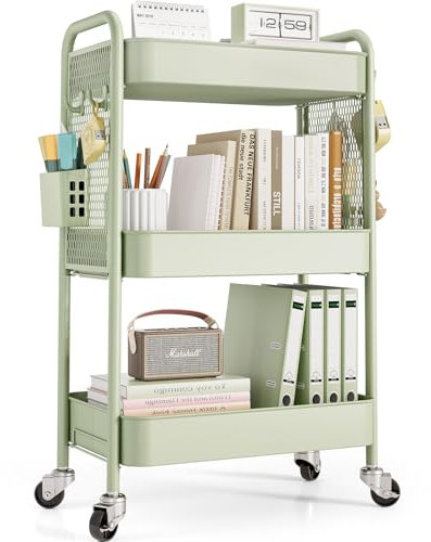 Urackify Allzweck-Aufbewahrungswagen für Verschiedene Anwendungen – 3-stöckiger Metall-Rollwagen mit DIY-Stecktafeln, Körben und Haken für zusätzlichen Stauraum in Küche, Bad, Büro, Klassenzimmer und