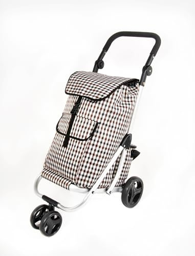 Prestige - Carrello per la spesa a 4 ruote, grande, 42 l, leggero, con freni, maniglie regolabili, borsa frigo separata da 8 litri, completamente assemblato, pronto all'uso, a controllo leggero