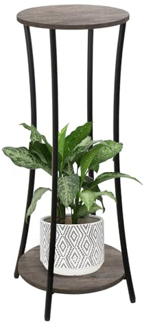 YINMIT Pflanzenständer für den Innenbereich, 2 Etagen, rund, Blumentopfständer, Regal, runde Stützen, Eckpflanzenregal für Balkon, Garten, Terrasse, Wohnzimmer, Grau