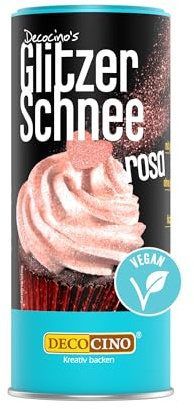 DECOCINO Glitzerschnee rosa - essbarer glitzer Schnee, funkelndes Highlight, rosa, Ideal für Kuche, Torten, Cupcakes, Muffins, Waffeln, Dessert, backfest