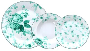 Wintem Servicio de platos de porcelana de 18 piezas con platos llanos, hondos y para postres, ideal para ocasiones especiales o para uso diario – Juego de platos para 6 personas – Blanco con flores