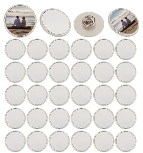 SOFPLATE 1 Box 20 Sets Sublimations Anstecker Blanke Button Anstecker Sublimations Wärmeübertragung Silberner Runder Blanker Broschen Anstecker Mit Anstecknadeln Für DIY Bastel Und Schmuckherstellung