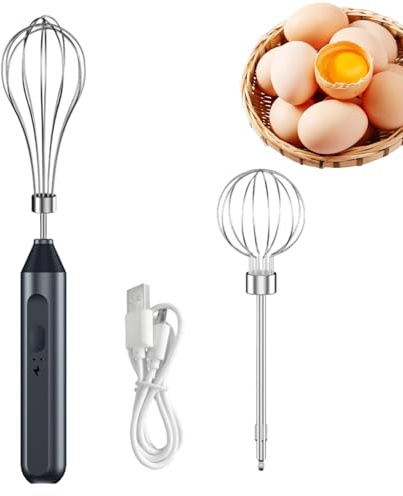 Handheld Egg Beater - Portable Electric Milkshake Maker, Rechargeable Egg Beater For Baking | Kitchen Hand Mixer With Removable Whisk, Frother For Milk And Cream, Adjustable Speed Hand Mixer