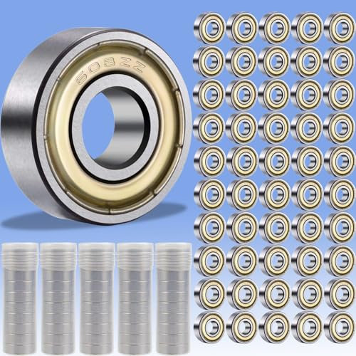 Cerkkapo 50 cuscinetti a sfera 608 ZZ, 8 mm x 22 mm x 7 mm, cuscinetti a sfera 608, 608ZZ, in acciaio al carbonio, in metallo, doppio shielded in miniatura, per skateboard, scooter, pattini in linea