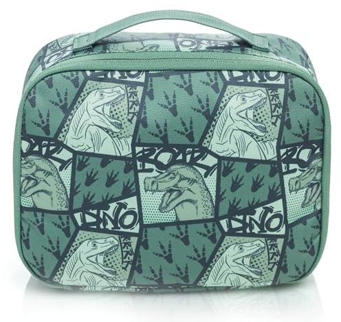 TA Trend Atelier Borsa Termica Bambini, Borsa per il Pranzo, Mini Borsa Isolata per Cosmetici, Medicine, Snack - Sostenibile (Verde - Dino 2, 24 x 17 x 8 cm)