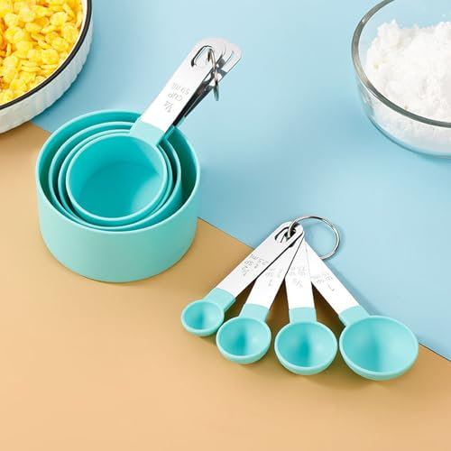 Gorger Juego de cucharas medidoras ajustables, 8 piezas de acero inoxidable resistentes, herramientas de cocina multiusos para hornear, cocinar, ingredientes líquidos y secos (01)