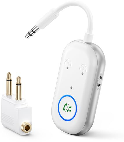 2025 New Bluetooth 5.3 Transmitter Receiver, [2 in 1] Airplane Bluetooth Adapter, Compatible with 2 AirPods or Wireless Headphones, 3.5mm AUX Jack Wireless Audio Transmitter for TV, Home Stereo, Car