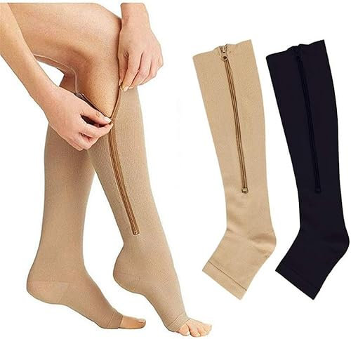 Haione 2 paia di calze a compressione con cerniera//Supporto elastico per le gambe per donne e uomini/Recupero da vene varicose/edema/gambe gonfie/doloranti (S/M)