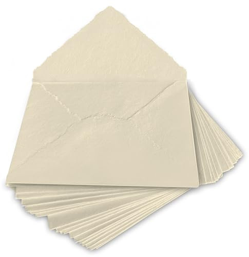 Wanderings Handgjort Krämfärgat/Elfenbensvitt Kuvert med Rivkant – 6,25x9,25 Tum / 15x23 cm, 25-Pack – för Bröllopsinbjudningar, Kort och Pyssel, 150 GSM
