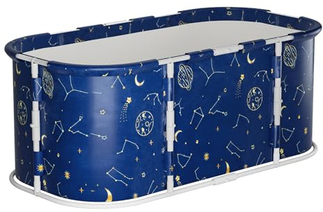 Altsuceser Vuxen bärbart hopfällbart badkar med metallram, badkar för varmt och isbad, dusch fristående familj badrum spa terapibadkar, 100 x 60 cm blå