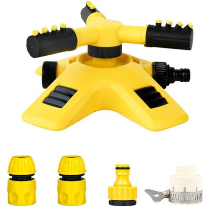 Automatic Garden Sprinkler with 360° Rotation – 3-Arm Adjustable Lawn Irrigation System, ABS Plastic, Easy Hose Attachment – for Lawns, Flower Beds C