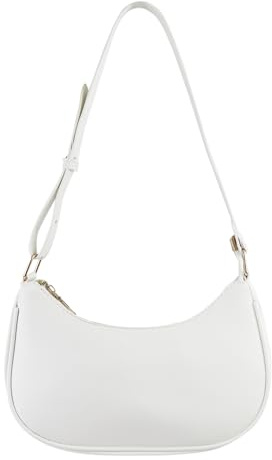 FuninCrea Borsa a tracolla a mezzaluna da donna, borsa hobo da donna, borsa a mezzaluna con chiusura a cerniera, mini borse per ascelle Y2K con tasca interna, bianco, 30 * 14 * 6.5cm