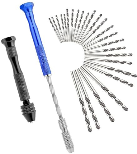 Juego de 27 mini taladros, taladro manual de precisión con portabrocas de cambio rápido, mini brocas giratorias para madera, plástico, metal, ideal para manualidades