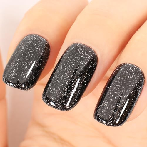 TUTUYU Schwarz Glitzer Gel Nagellack, Glitzernder Schimmer Schwarz Gel-Nagellack, 12ml für Maniküre und Pediküre, Geschenke für Frauen und Mädchen - G65