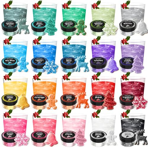 Edible Glitter - 20 Colours Food Grade Luster Dust, Vegan, Edible Glitter for Drinks, Cocktails, Sparkling Food Colouring Powder for Cake Decorations, Chocolate, Fondant, Cupcakes - 2g/Jars