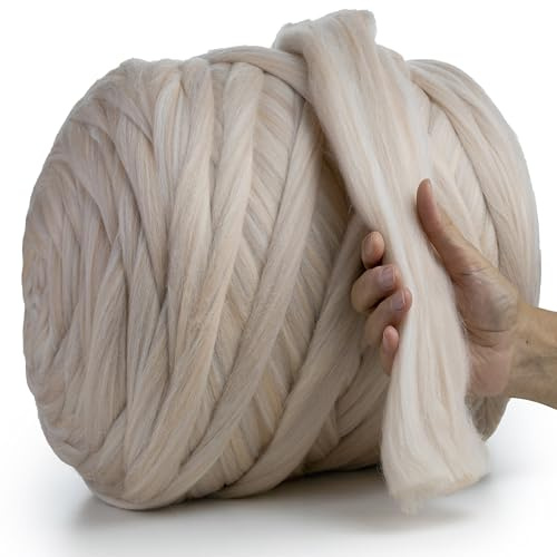 MeriWoolArt® XXL Merino Wolle Garn 100% Schurwolle (4-5cm Stärke), Extra Dicke Filzwolle für Trocken- & Nassfilzen, Armstricken, DIY Decke für Baby & Erwachsene – 500g