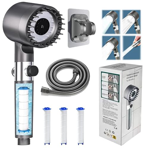 3+1 modalità Soffione doccia ad alta pressione - Soffione doccia portatile a risparmio idrico con filtro, ABS di alta qualità - Installazione semplice con tubo flessibile da 1,5 m