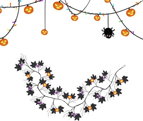 Luces de Halloween – 180 cm/70.87 pulgadas luces de vid de sauce de Halloween, 54 piezas de guirnalda LED | Decoraciones navideñas impermeables para terraza, dormitorio, porche, sala de estar