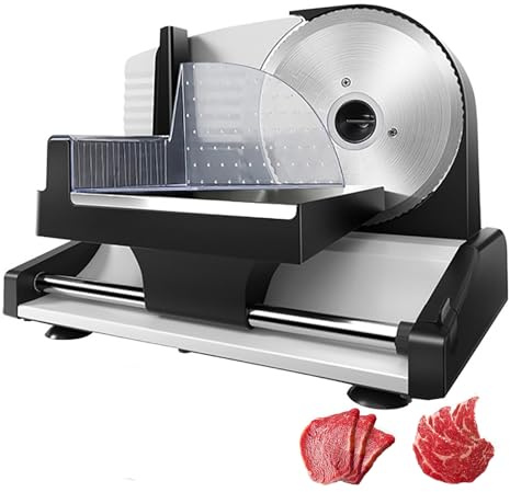 Trancheuse éLectrique 200W (RéGlage D'éPaisseur 0-15mm), Trancheuse Viande Domestique avec Lame Amovible En Acier Inoxydable 19cm, Pieds AntidéRapants pour Viande, Jambon, Fromage, Pain,Black