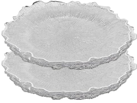 URBNLVING Clear Flower Charger Plates | Silver & Gold Wedding Table Underplates | Decorative Dining Charger Set - 12 - Silver