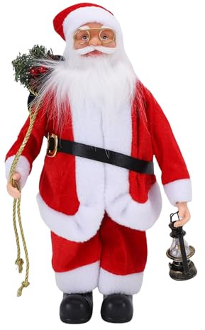 UPALDHOU Figura de Muñeco de Papá Noel, Figura de Papá Noel de Pie Rojo y Blanco, Decoración Navideña con Bolsa Verde para Adorno de Fiesta de Navidad en la Oficina en Casa