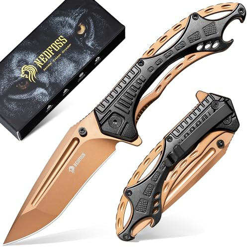 NedFoss Klappmesser, 9cm D2 Stahl Einhandmesser mit Aluminiumgriff | Taschenmesser mit Liner Lock, Outdoor Messer mit Clip, Survival Messer für Sammlung & Geschenk