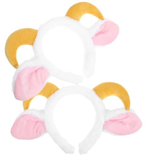 Ipetboom 2pcs Ram Horns Headband with Plush Lamb Ears, Comfortable Fit and Suitable for Sensitive Users, Soft Cotton and Plastic Material, for Daily Commuting and Festive Gatherings
