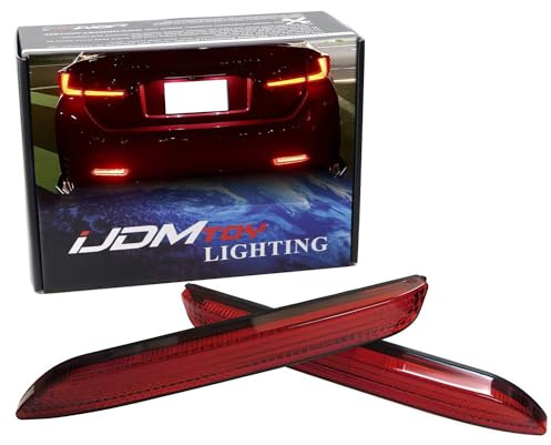 iJDMTOY Red Lens 42-SMD LED Bumper Reflector Lights Compatible With Lexus RC NX IS-F GX etc. Function as Tail, Brake & Rear Fog Lamps