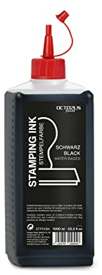 Octopus Fluids Stempelfarbe, Nachfüllfarbe zum Nachtränken von Stempelkissen und Stempelautomaten, 1000ml Stempelfarbe, schwarz ohne Öl
