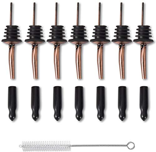 LEGERM 7 Piezas Vertedor de Botellas, Vertedores de aceit de Acero Inoxidable con Tapones Antipolvo de Goma y Cepillos de Limpieza, Metal, Dosificador Aceite para Vinagre de Aceite de Oliva (Bronce)