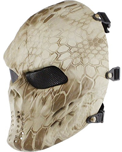 Taktisches Totenkopf-Skelett für Halloween-Patrioten CS-Spiel und Maskerade-Party, Vollgesichtsmasken mit Metallnetz-Augenschutz - NO