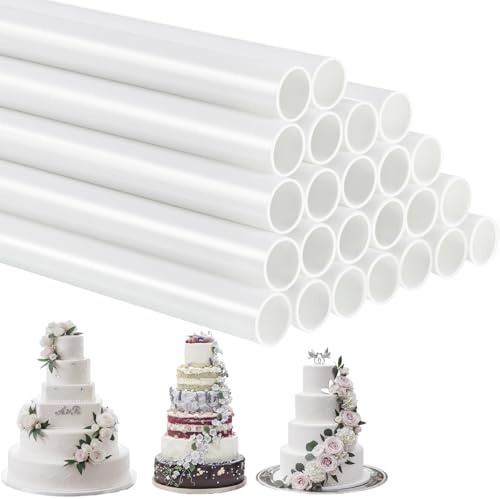 24 Pieces Plastic White Cake Dowel Rods for Tiered Cake Construction and Stacking (0.4 Inch Diameter 12 Inch Length)