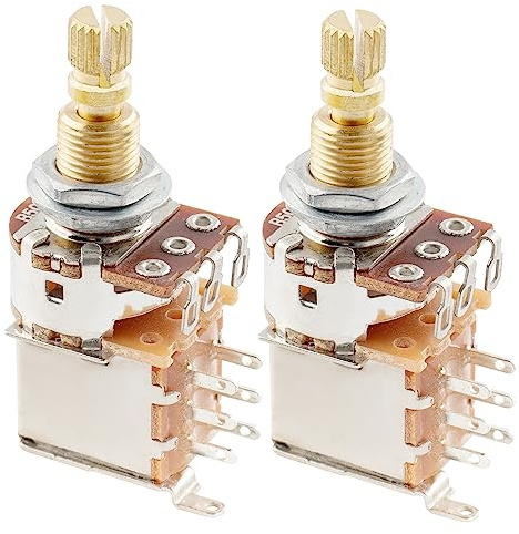 Musiclily Pro Metrisch B500K Push/Push Poti Split Shaft 9,5mm 2er Set | Messing, Linear Potentiometer, für E-Gitarre Bass