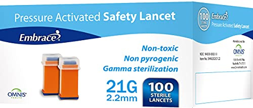 Embrace Sterile Safety Lancet 2.2mm Depth 21 Gauge 100ct Lancing Device Not Required