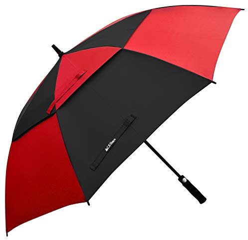 ACEIken Golf Umbrella Windproof Large 62/68 Inch, Double Canopy Vented, Automatic Open, Extra Large Oversized,Sun Protection Ultra Rain & Wind Resistant Stick Umbrellas (Black/Red, 62 inch)
