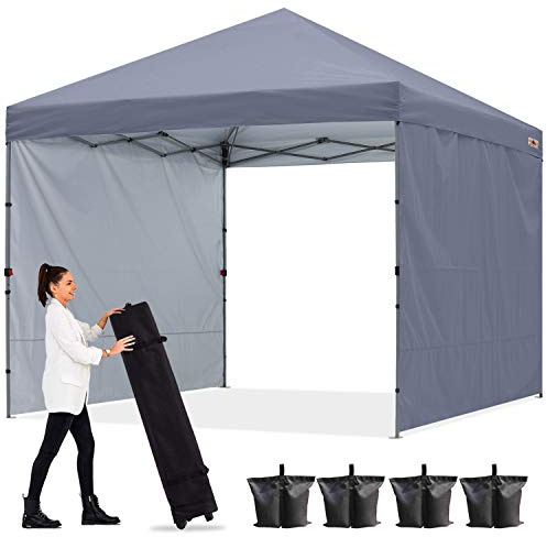 ABCCANOPY Faltpavillon UV50+ mit 2 Seitenwänden, Grau 270 cm | 500D Polyester,wasserdicht, 4 Sandsäcke & Rolltragetasche – für Garten & Camping