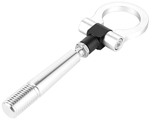 Gancho de remolque atornillado, gancho de remolque para parachoques delantero de coche estilo JDM Tornillo en pista Anillo de remolque de carreras apto para FX35 / FX45 / FX50 QX7(Plata)
