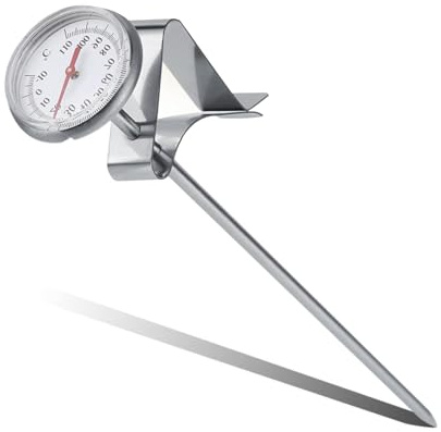 Milchthermometer zum Aufschäumen von Milch mit 193 mm Edelstahl Milch- und Kaffeetemperaturthermometer zum Aufschäumen von Milchsonde und Clip Barista Coffee Espresso Tragbar