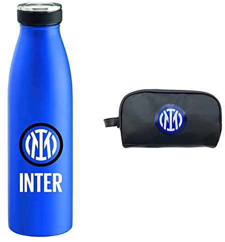 Inter I M New Logo Bottle, Borraccia Unisex Adulto, Blue, 500 ml & Beauty Pochette Prodotto Ufficiale Official Merchandising, Nero