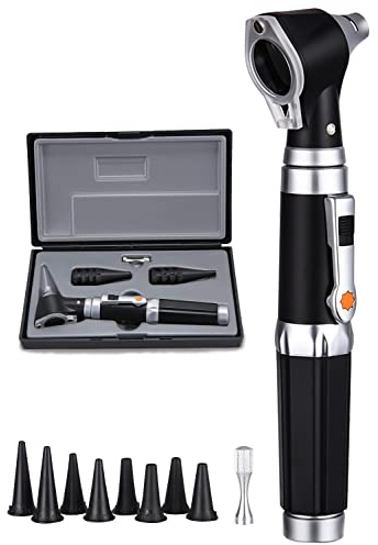 Fiabgum Otoskop, Otoskop Mit Licht, Otoskop Set, Mit Hartplastik Fall, Mit 3-Facher Vergrößerung Und 4 Speculum Tips Größe, 8 Ohrstöpseln Für Erwachsene Und Kinder Und Haustiere. Vatertagsgeschenk