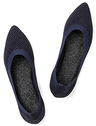 Frank Mully Spitze Zehe Ballett Flach Strickkleid Schuhe Low Wedge Komfort Slip On für Frau Klassische Flats, Blau, 40 EU