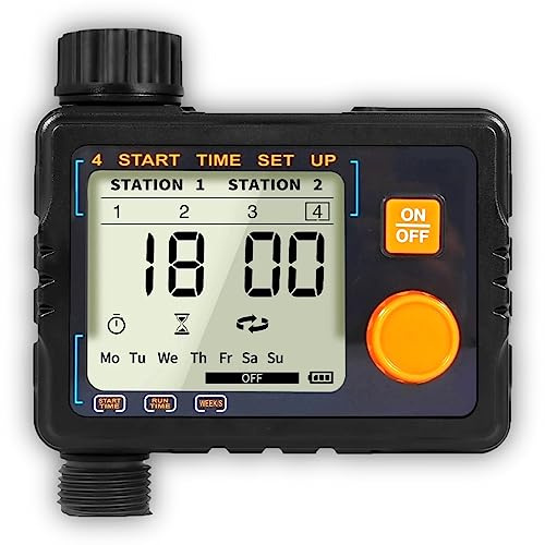 rainfactory Digitale Bewässerungsuhr & Bewässerungscomputer, IP65 Wasserdicht, mit Regensensor, 3 Zeiteinstellungen, Kindersicherung & Manueller Modus, 1 Sek-300 Min Bewässerungszeit