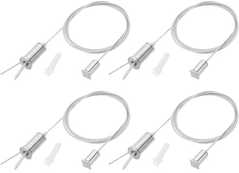 PATIKIL Ceiling Hanging Wire Cable Kit, 1m/3.3ft 4 Set Adjustable Light Suspend Cable Kit Panel Hanging Rope Clamp Square Nail for Pendant Light Fitting Aquarium Lights, Style 2
