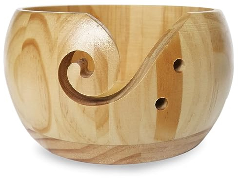 WishesMar Bol de Fil en Bois Fait à la Main 15cm de Diamètre - Fil Bowl Fait Main pour Le Stockage de Pelote de Laine - Bol en Bois Naturel avec des Trous sculptés #C