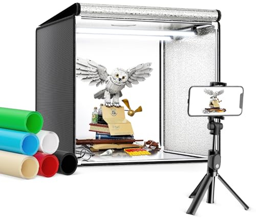 Sunowl Fotografia Luce Box per Studio Portatile, Luminosa per Studio con 84 Luci LED, kit Tenda da tiro portatile dimmerabile con 6 Sfondi Antipolvere CRI > 95 (50×50×50 CM)