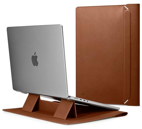 Spigen Valentinus S Laptoptasche Hülle Tasche 15 15,6 16 Zoll, Leder Laptop Hülle Kompatibel mit MacBook Pro/Air, M1 / M2 / M3, Dell, Acer, ASUS, Hp, Lenovo, LG Gram usw - Braun