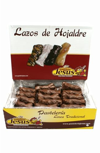 Lazos Hojaldre Bombon Jesus - 2,5 Kilos - Lazos de Hojaldre Cubiertos de Chocolate - Lazos Hojaldre Bombon Artesanos